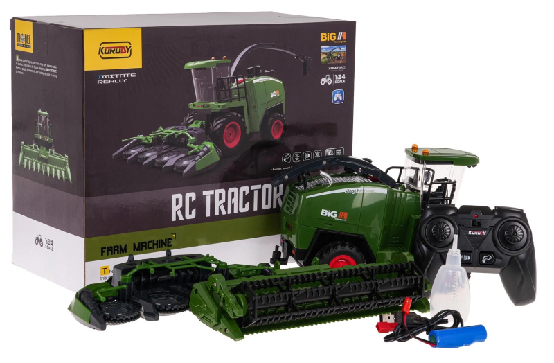 RC kombajn 2v1 na obilí a kukuřici se světly, zvuky a kouřem