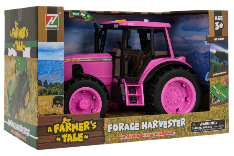 Růžový traktor s funkcí světel a zvuků