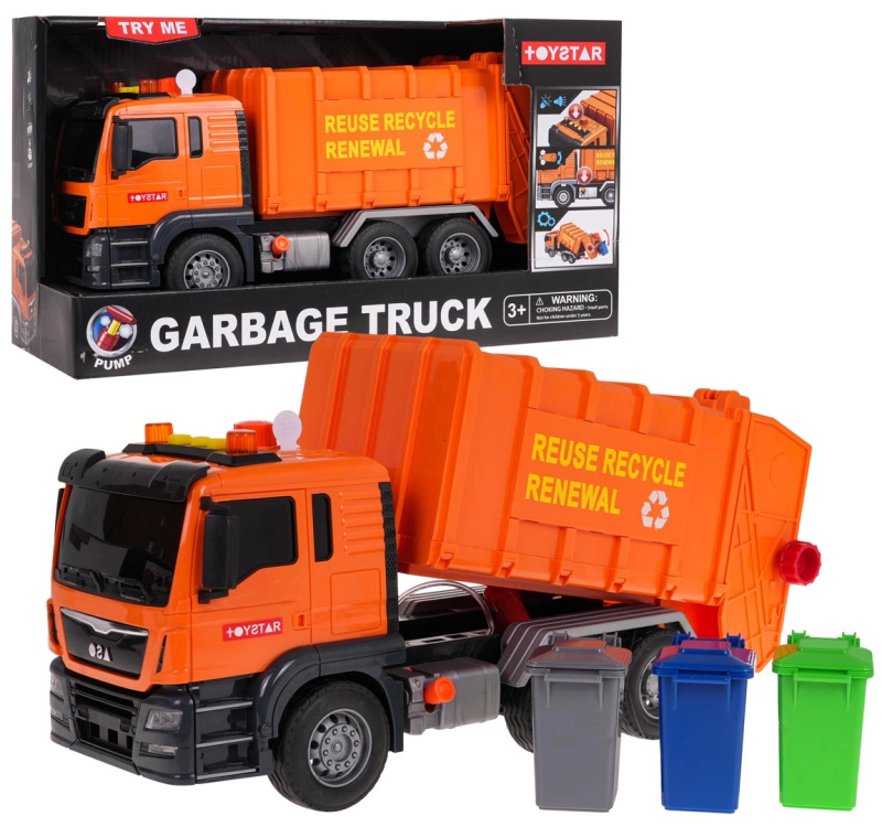 Oranžový popelářský vůz se zvukovou funkcí + příslušenství