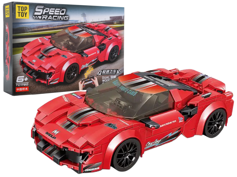 Stavebnice sportovní auto červené na dálkové ovládání R/C