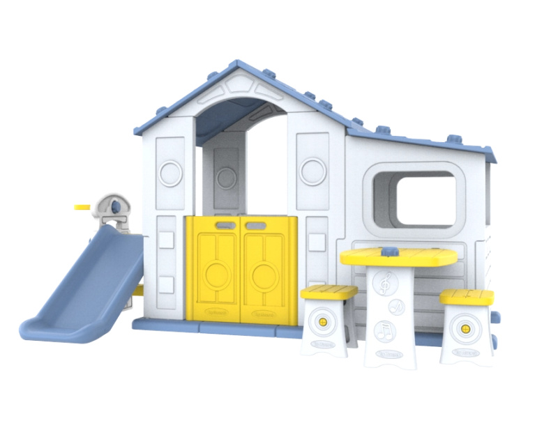 Velký dům se vstupní halou s modrou střechou