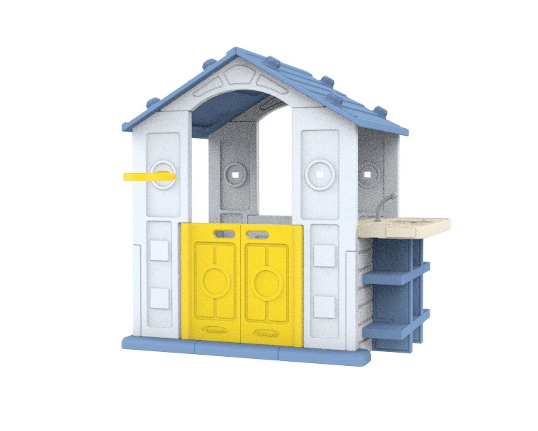 Domeček s košíkem a modrou střechou