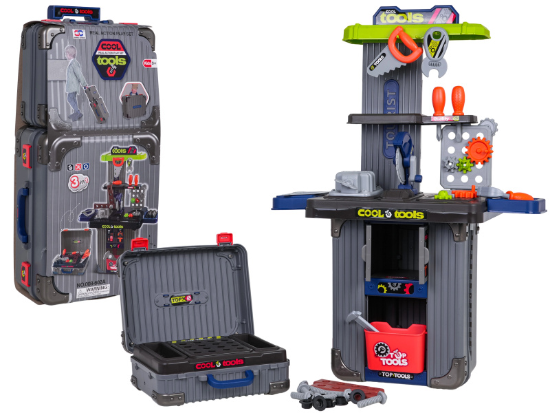 dětský 3v1 kufříkový pracovní ponk cool tools s příslušenstvím