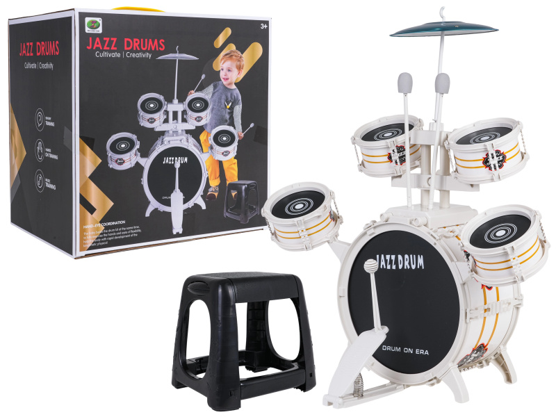 Dětská bílá bicí souprava se stoličkou