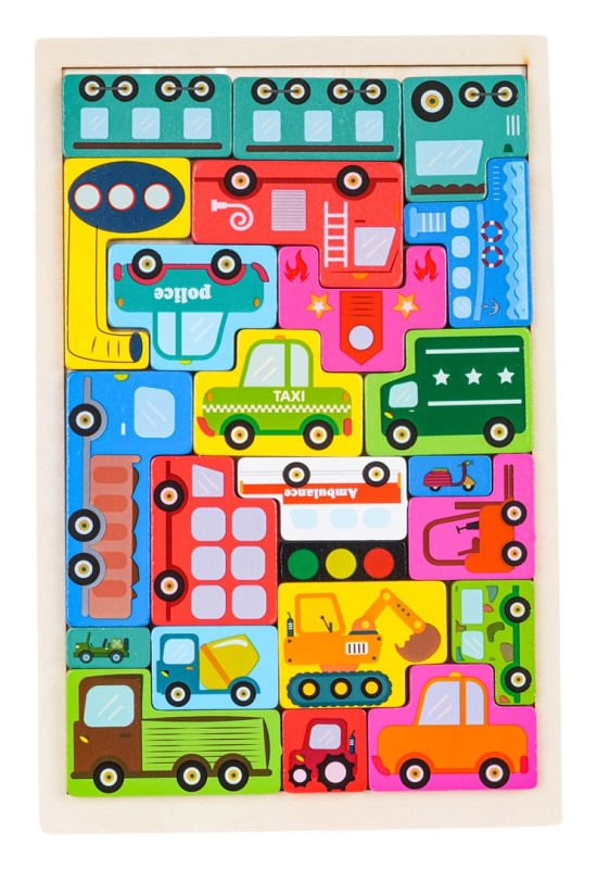 Dřevěná sada puzzlí – vozidla