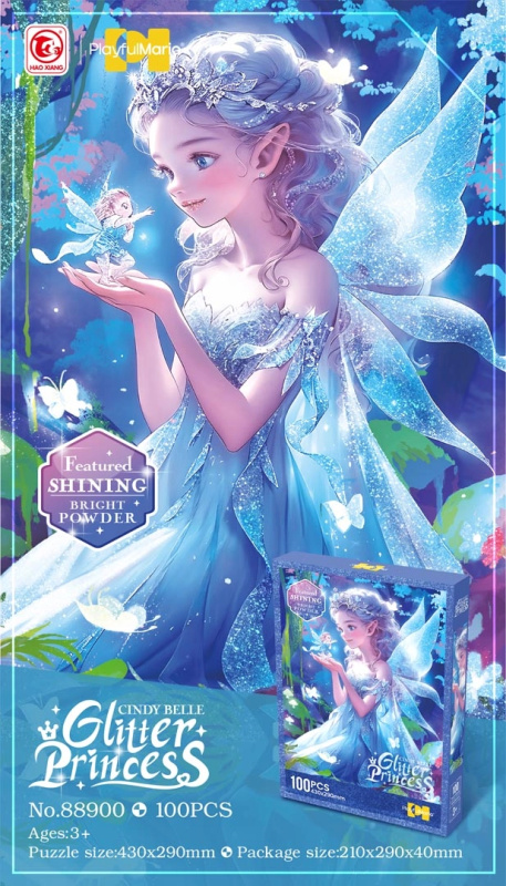 Puzzle 100 dílků – modrá princezna s třpytkami