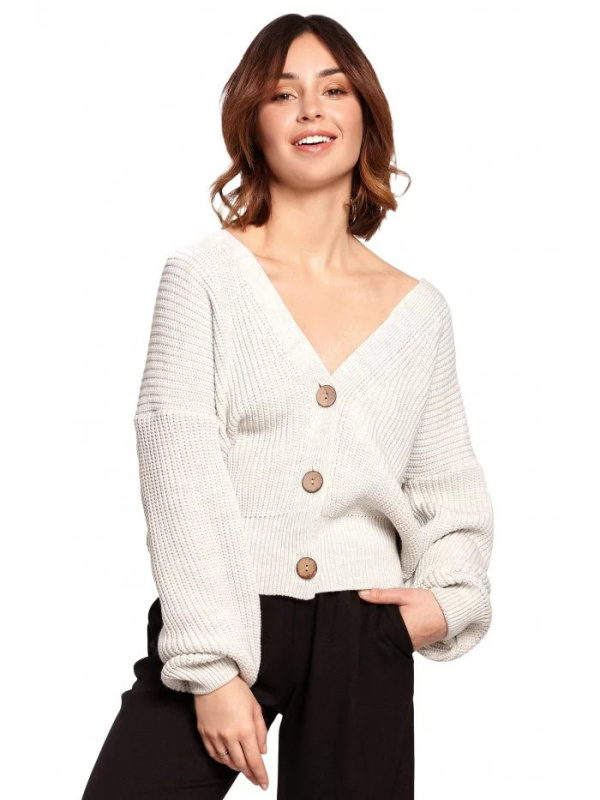 Dámský svetr s knoflíky světle šedý BK067 - BEwear šedá S/M