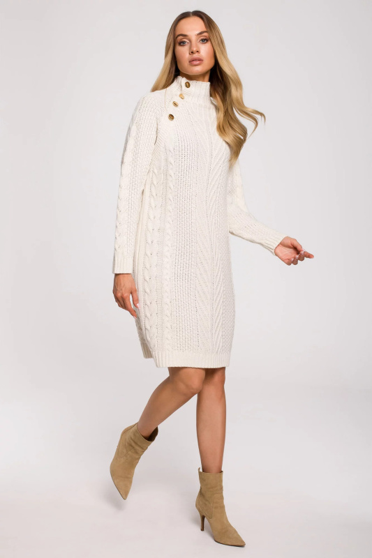Dámské svetrové šaty M635 béžové - Made Of Emotion L/XL