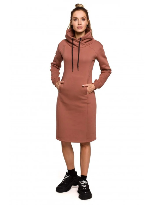 M619 Úpletové šaty s vysokým límcem - marsala EU XXL