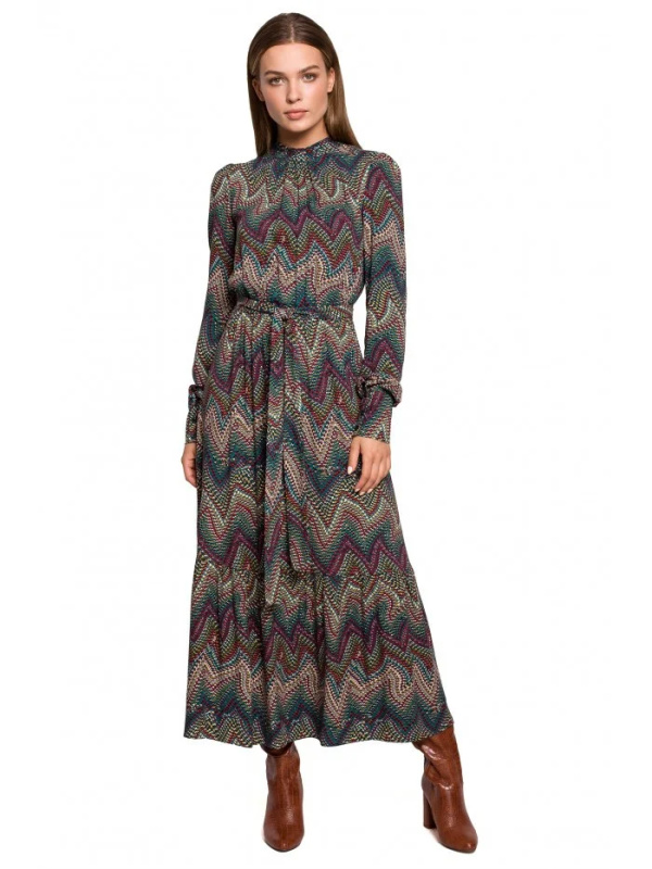 S291 Maxi šaty s aztéckým potiskem - model 2 EU XL