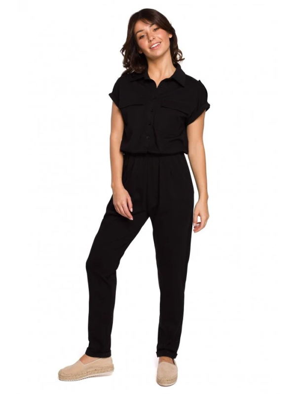 B223 Safari kombinéza s kapsami a klopou - černá EU M