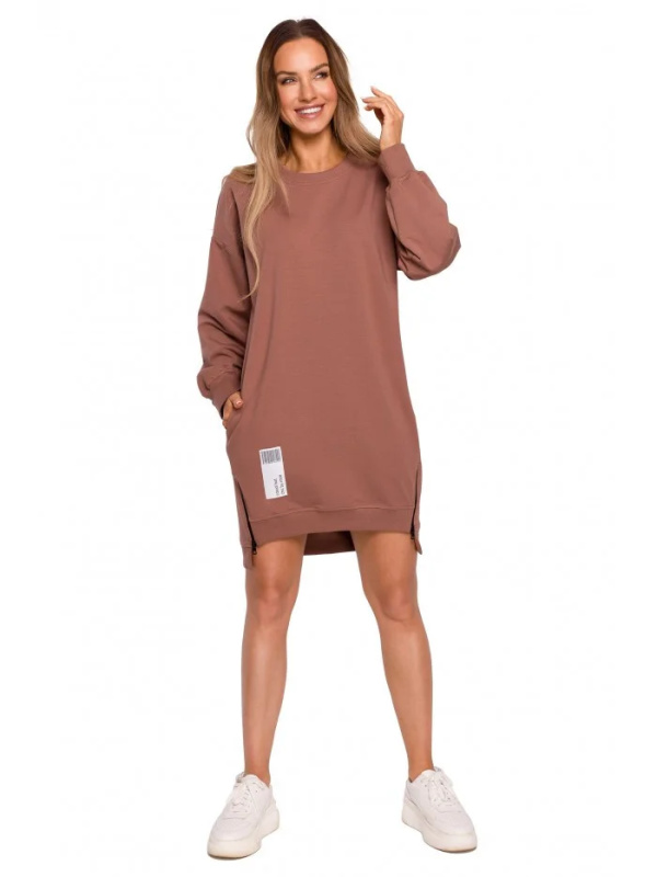 M676 Svetr tunika se zipy - čokoládová EU XL