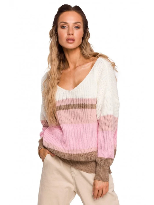 M686 Pruhovaný svetr s výstřihem do V - model 4 EU L/XL