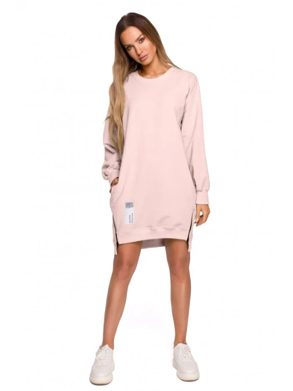 M676 Svetr tunika se zipy - candy pink EU XXL