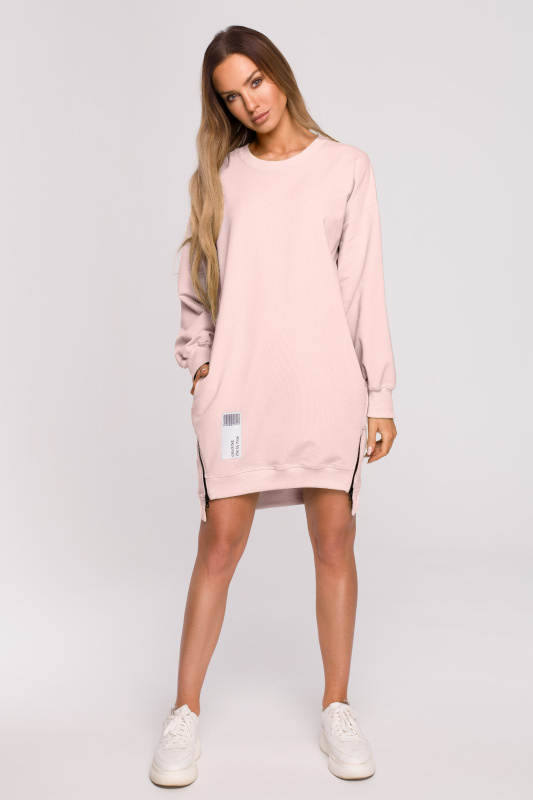 M676 Svetr tunika se zipy - candy pink EU XXL
