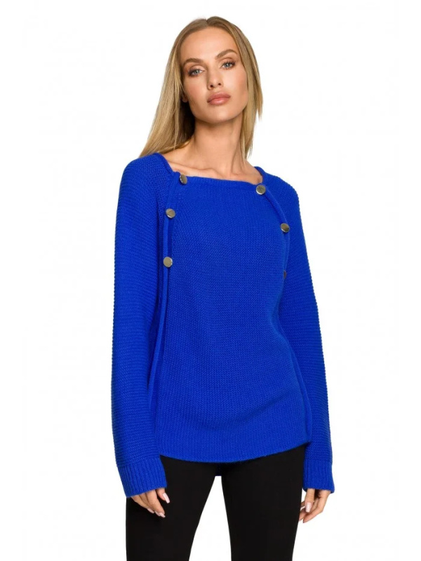 M712 Svetr s ozdobnými knoflíky - safírový EU L/XL