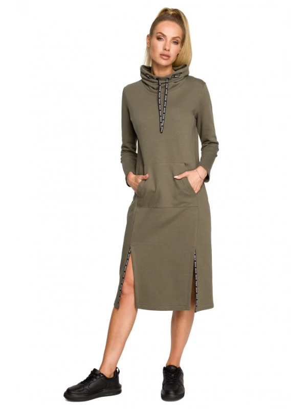 M688 Pletené midi šaty s pruhy s logy - khaki barva EU S