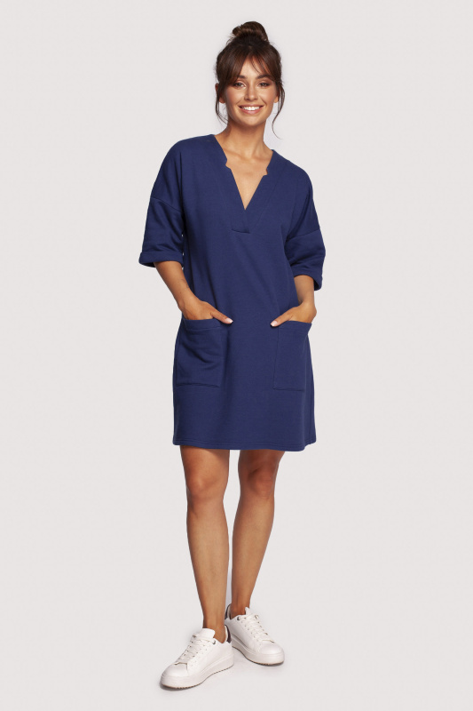 Dámské tunikové šaty B233 - BE 2XL/3XL tm.Modrá