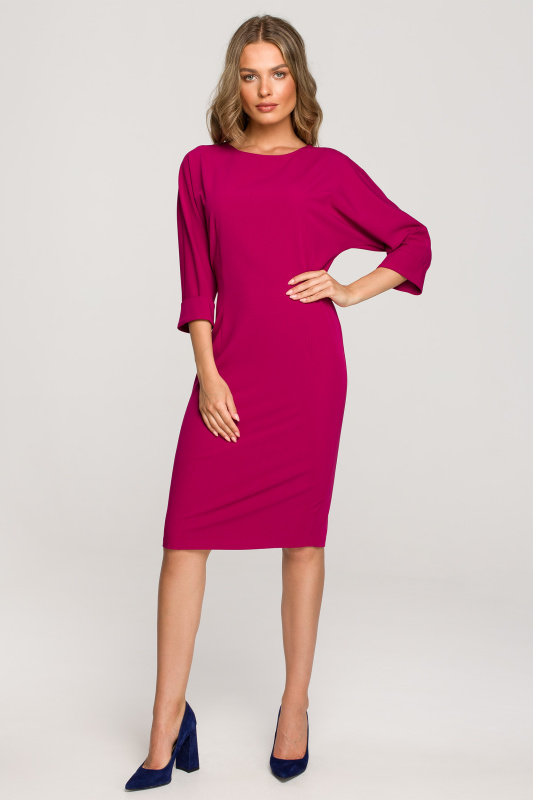 S324 Pouzdrové šaty s netopýřími rukávy - švestka EU S