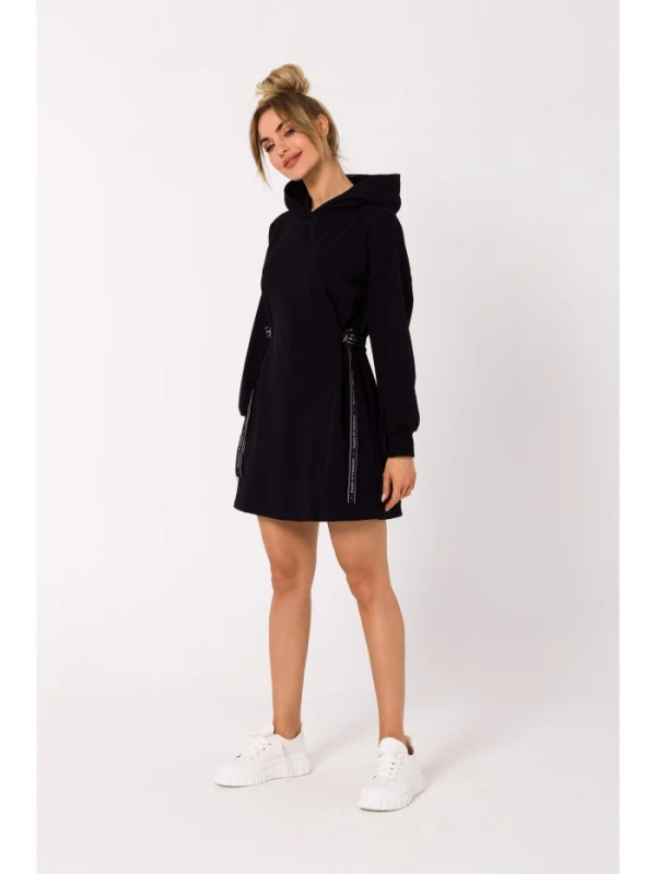 M730 Tunikové šaty s pruhy s logem - černé EU L