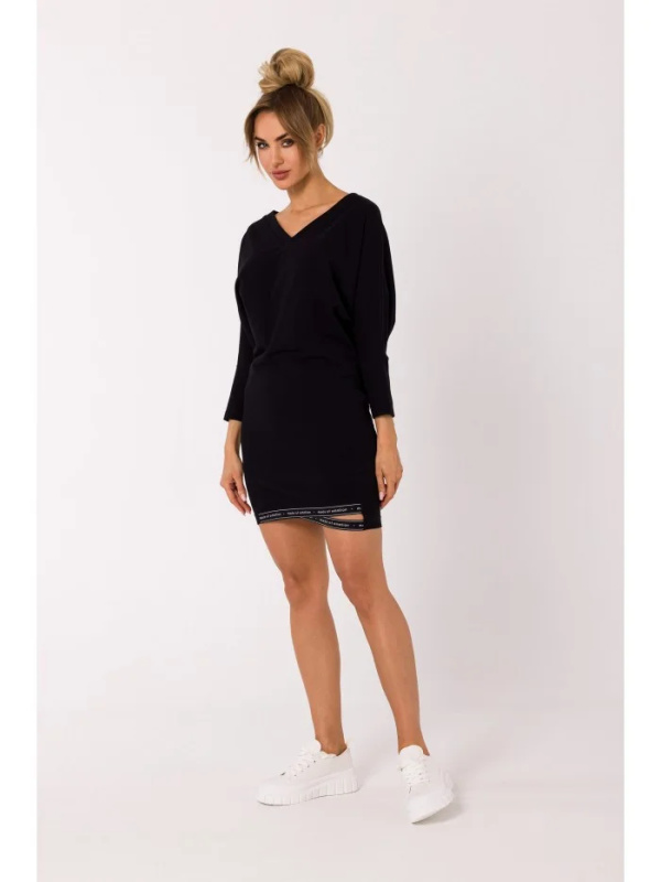 M732 Tunikové šaty s pruhy s logem - černé EU XL