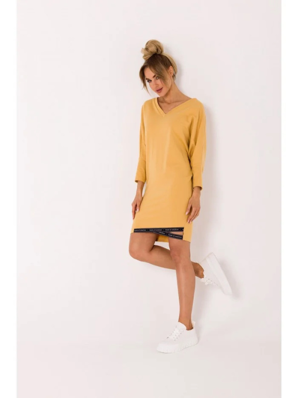 M732 Tunikové šaty s pruhy s logem - medové EU XXL