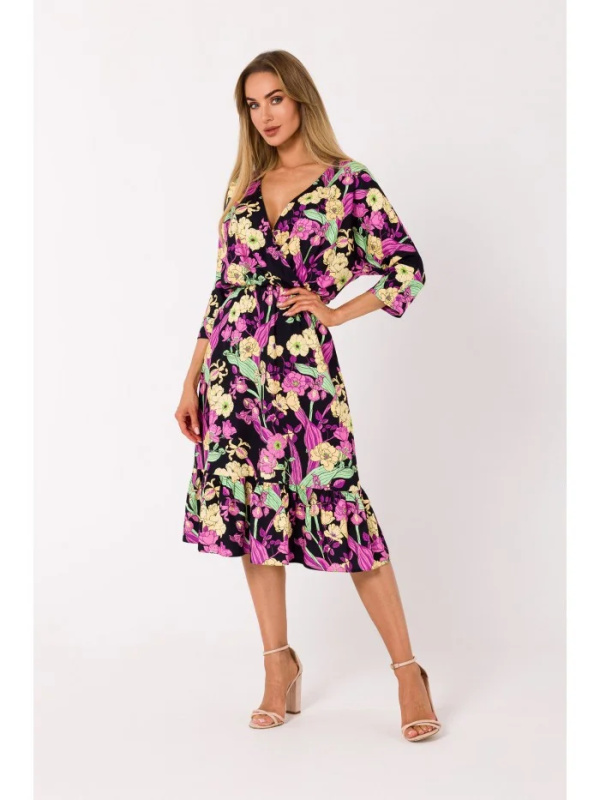 M739 Midi šaty s potiskem a zavinovací přední částí - model 1 EU M