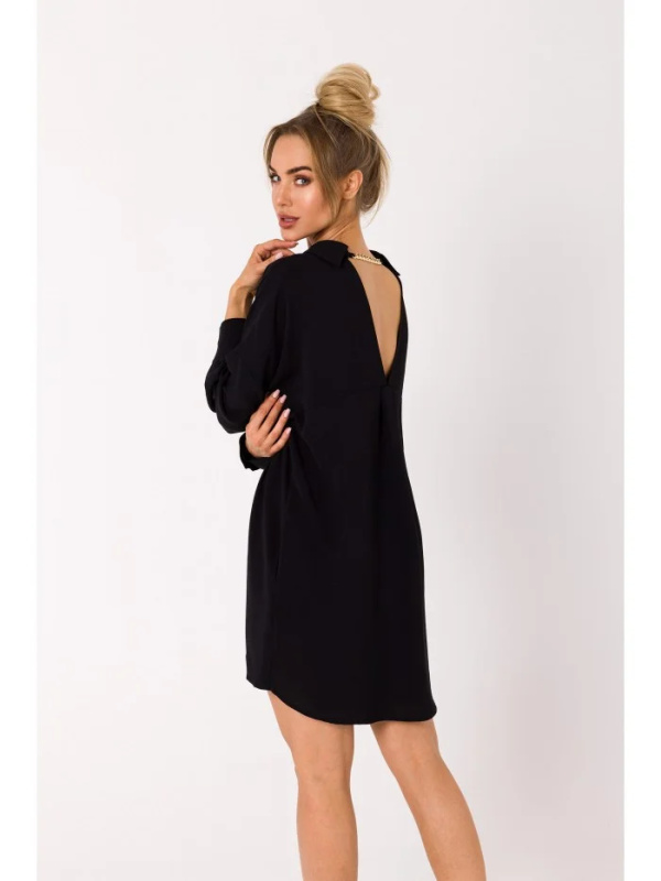 M740 Košilové šaty s ozdobným límcem - černé EU L