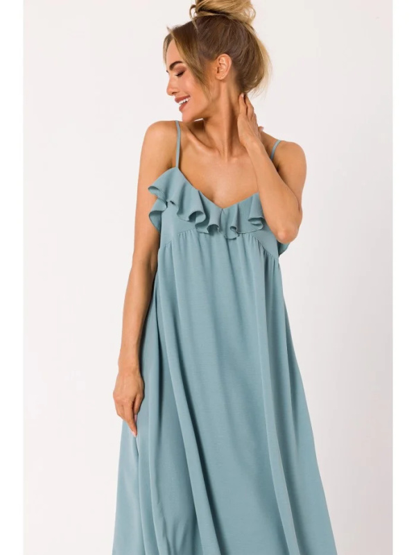 M743 Letní šaty se špagetovými ramínky - agave EU XXL