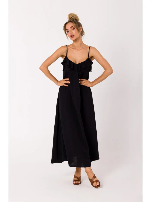 M743 Letní šaty se špagetovými ramínky - černé EU M