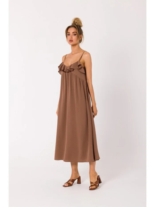 M743 Letní šaty se špagetovými ramínky - čokoládové EU M