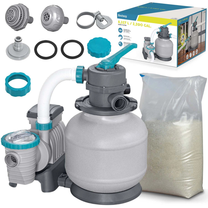 Písková filtrace k bazénu 8327 l/h s časovačem a pískem 25 kg BESTWAY