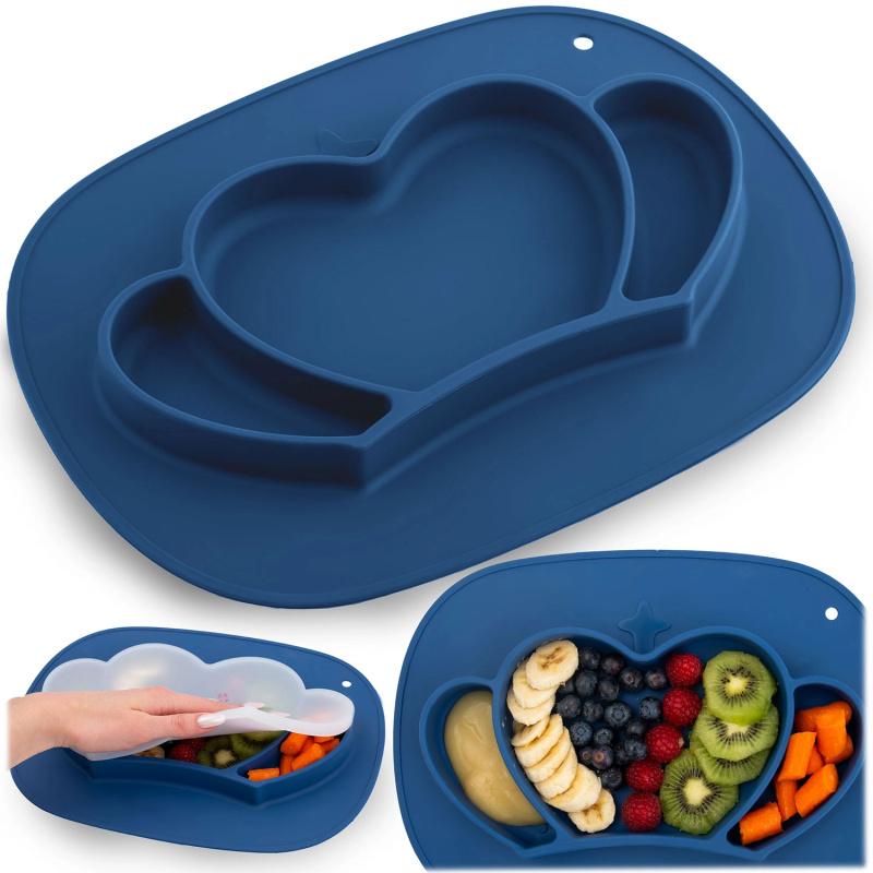 Ricokids 704802 Silikonový dětský talíř s přísavkou Koruna, tmavě modrý