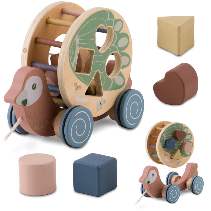 Dřevěná tahací papoušek se sorterem NUKIDO