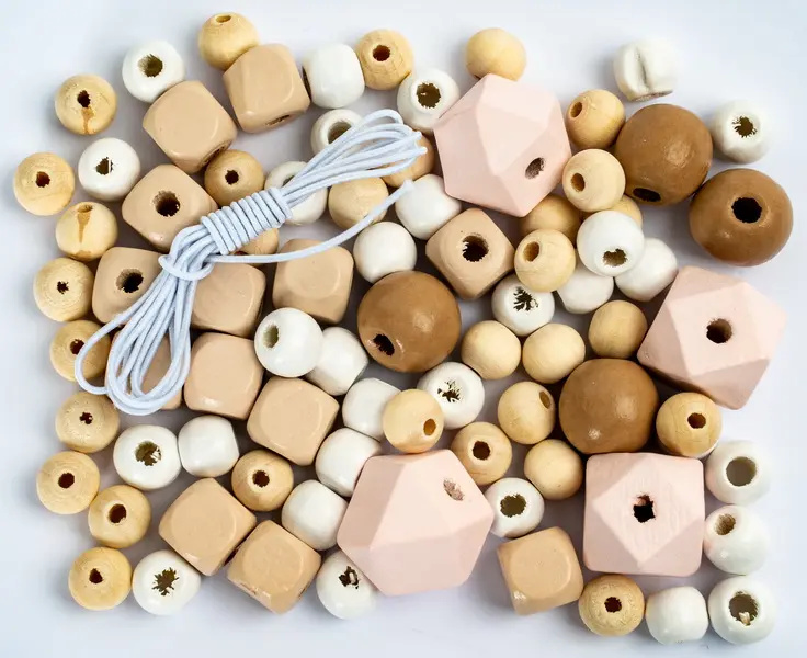 Dřevěné korálky (80ks) jemné odstíny