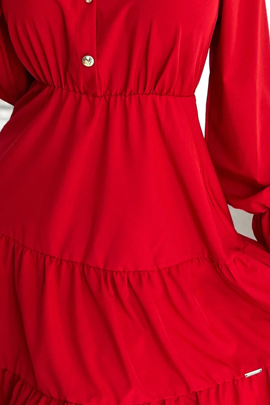 Červené dámské šaty s výstřihem a zlatými knoflíky 395-1  XL