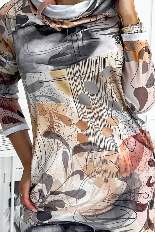 IRENE - Dámské šaty se vzorem "silver brown" a s rolákem 282-5  XXL