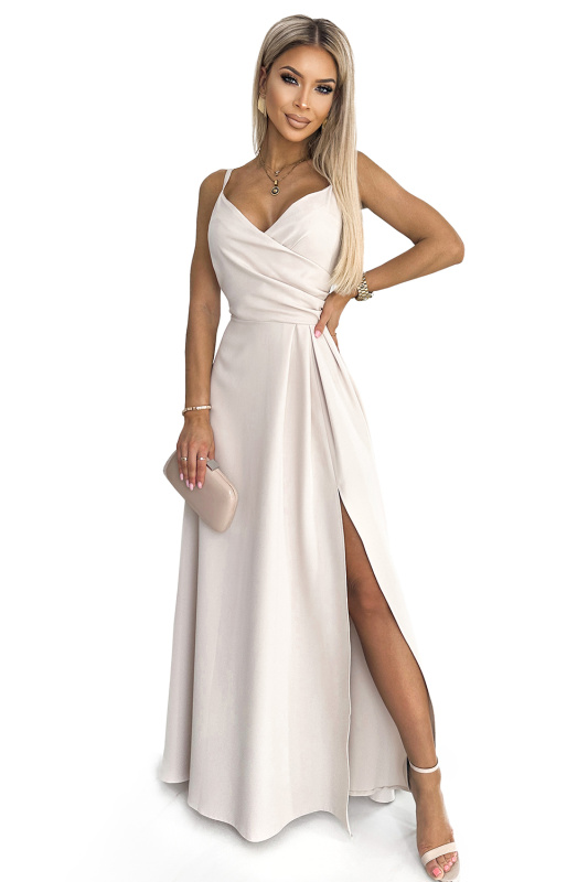 299-6 CHIARA elegantní maxi dlouhé šaty bez ramínek - BEACH M