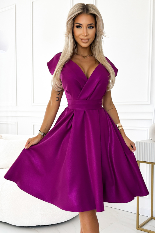348-8 SCARLETT rozšířené šaty s obálkovým výstřihem a páskem - FUSSION WITH BROKER M