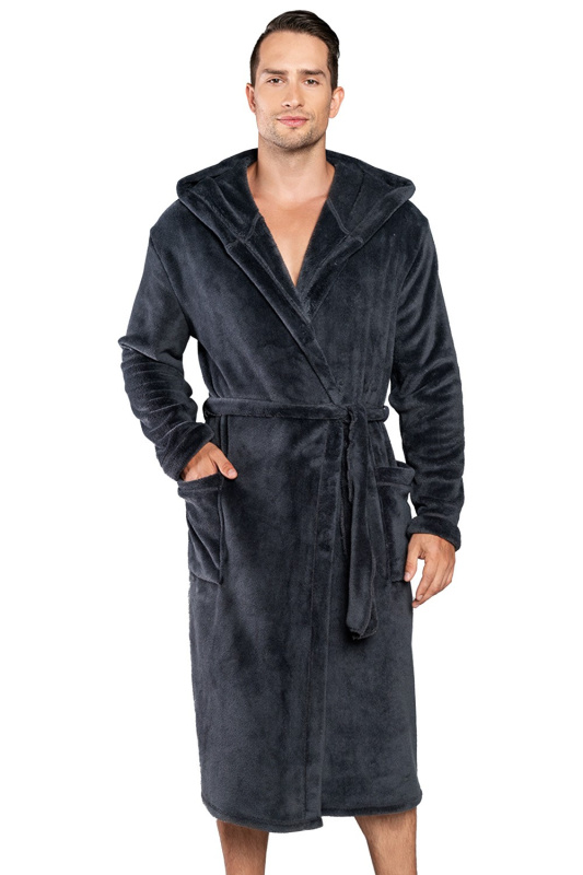 Pánský župan Italian Fashion Mimas tmavě šedý s kapucí Barva: Šedá - tmavě, Velikost: 2XL
