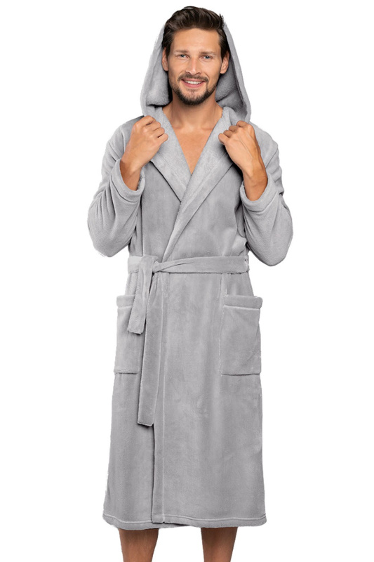 Pánský župan Italian Fashion Mimas šedý s kapucí Barva: Šedá, Velikost: XL