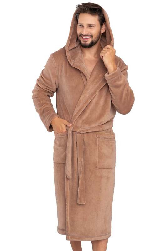 Pánský župan Italian Fashion Mimas hnědý s kapucí Barva: Hnědá, Velikost: 2XL