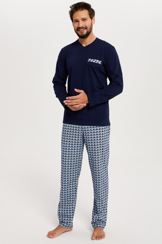 Pánské pyžamo Italian Fashion Jaromir dlouhé granat Barva: Modrá - tmavě, Velikost: 2XL