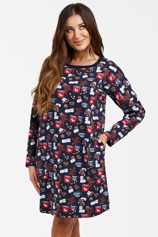 Dámské noční košile Italian Fashion Cookies dł.r. Barva: Modrá - tmavě, Velikost: XL