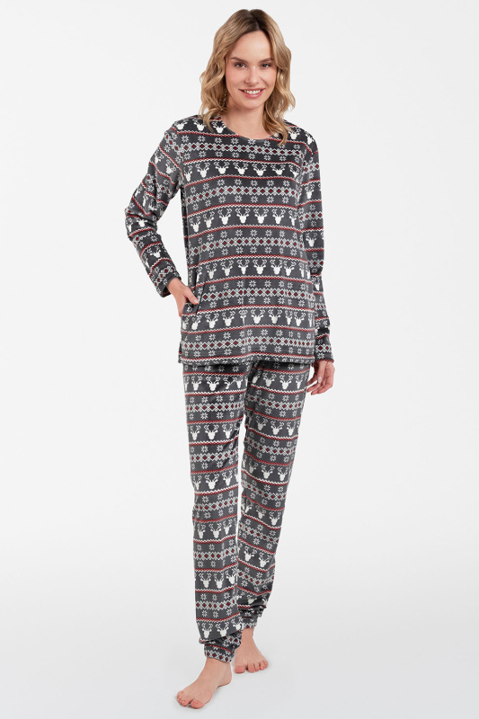 Zimní fleecové pyžamo Italian Fashion Islandia dl.r. dl.sp. Barva: Šedá, Velikost: XL