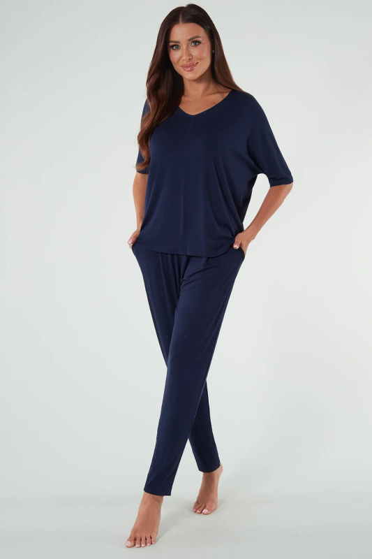 Dámské pyžamo Italian Fashion Paramo kr.r. dł.sp Barva: Modrá - tmavě, Velikost: XL