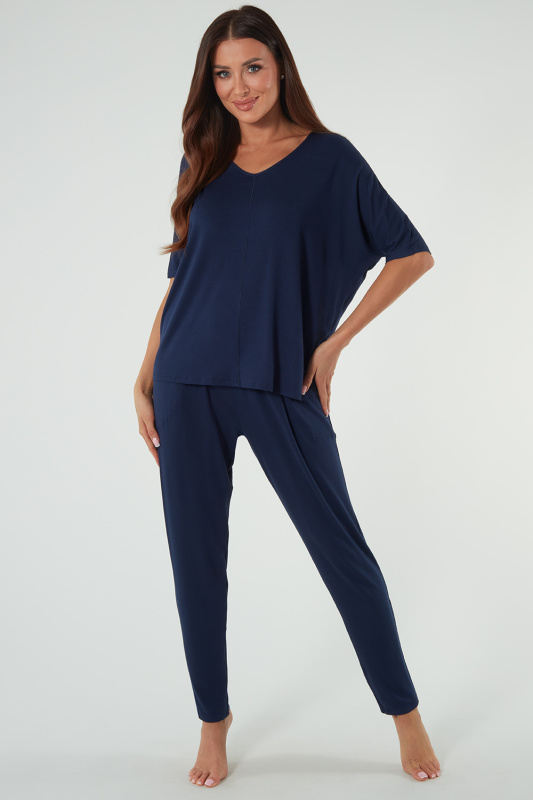 Dámské pyžamo Italian Fashion Paramo kr.r. dł.sp Barva: Modrá - tmavě, Velikost: XL