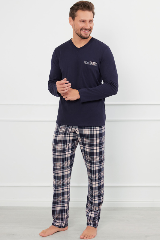 Pánské pyžamo Italian Fashion Edwin dlouhý rukáv Barva: Modrá - tmavě, Velikost: 2XL