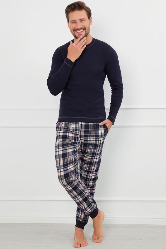 Pánské pyžamo Italian Fashion Brit dlouhý rukáv Barva: Modrá - tmavě, Velikost: L