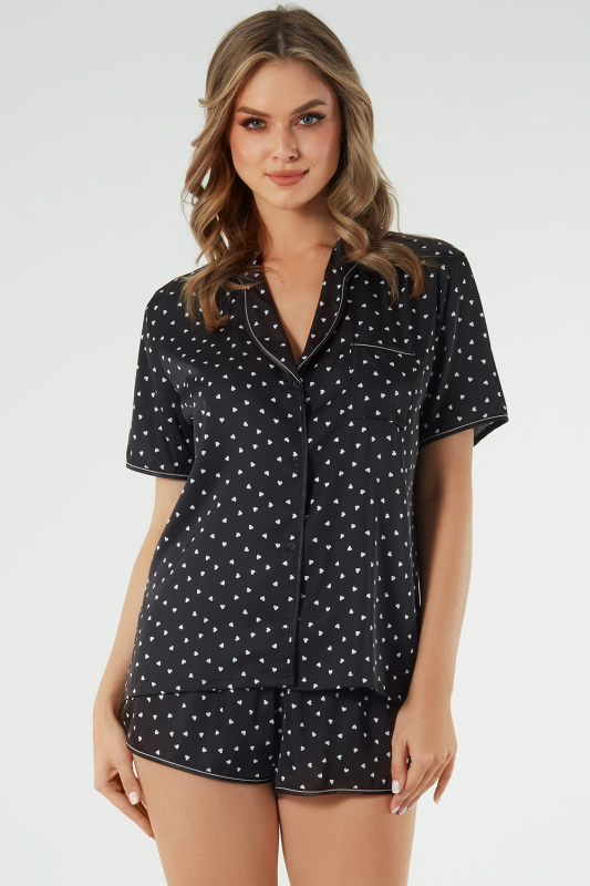Dámské pyžamo Italian Fashion Ria kr.r. kr.sp. Barva: Černá, Velikost: 2XL